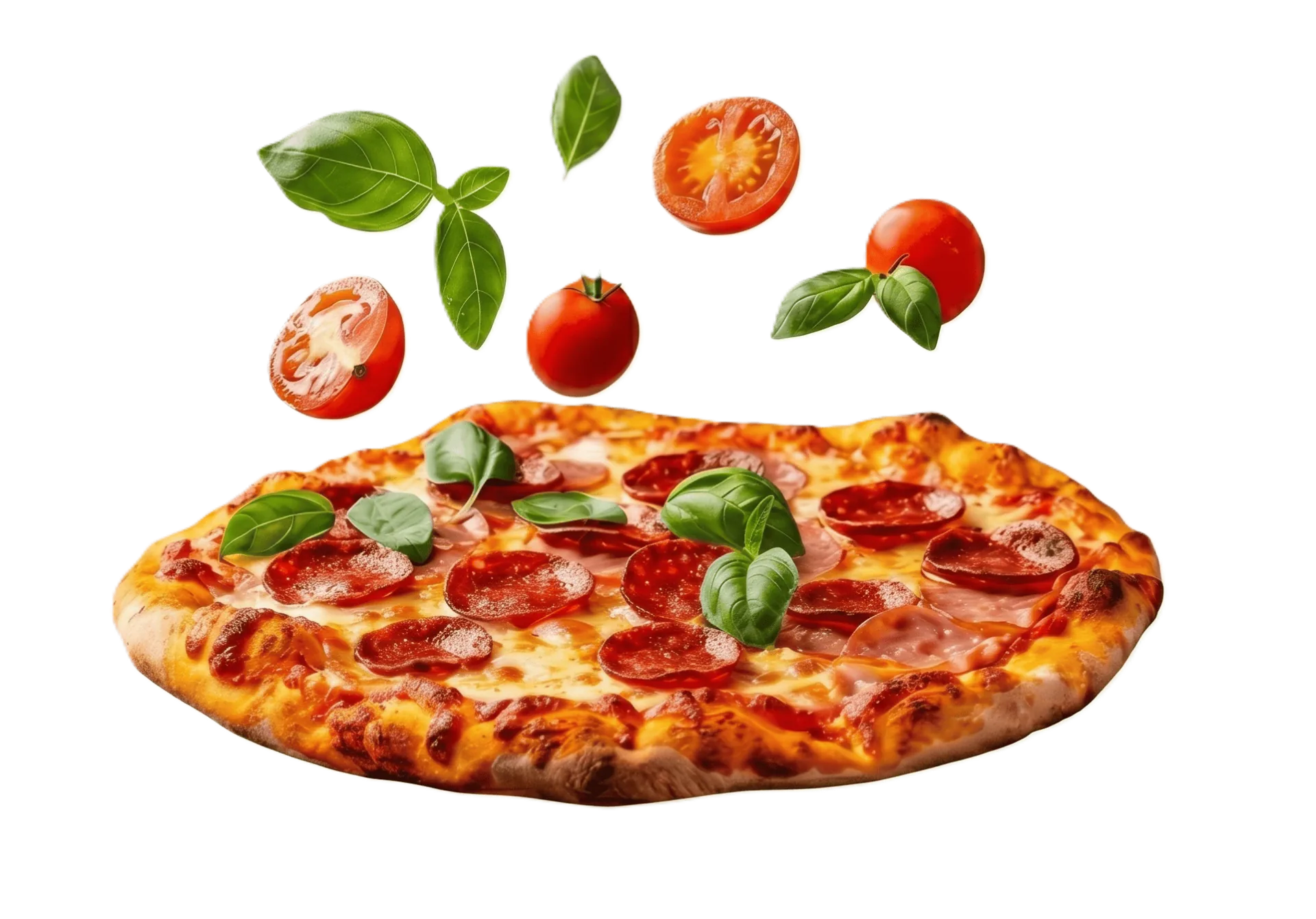 Italiensk pizza på La Piazza Vallentuna med färska tomater och basilika